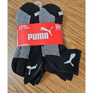 Puma Men's Cushioned Crew Socks Size Large 10-13 NEW 6 Pair Black White Logo